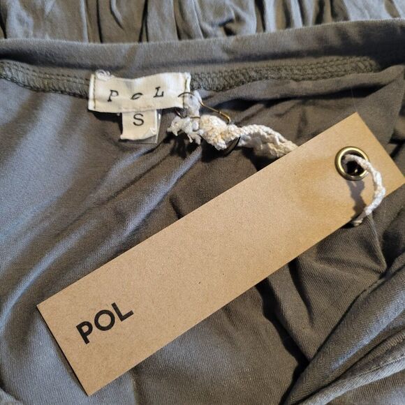 NEW POL Small Olive Tunic Top Cotton Blend Crochet Lace Eyelet Peplum Tie Neck - Picture 3 of 16